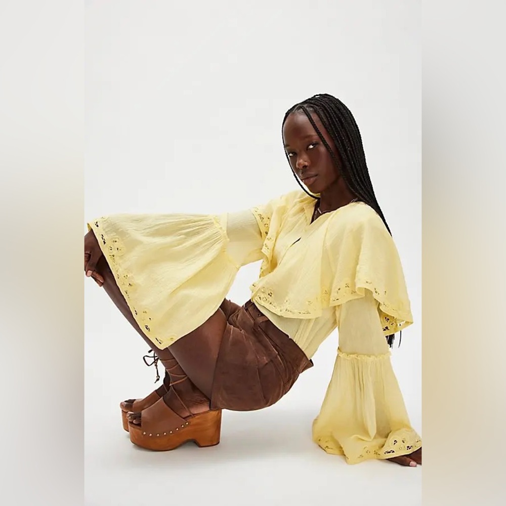 NWT FP One Riley Battenburg Blouse ~Lemon Marimba~